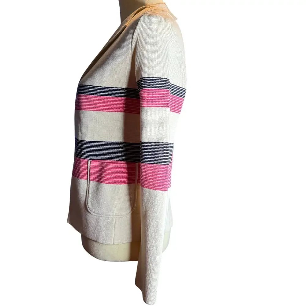 Talbots Striped Knit Preppy Blazer Jacket, Coral, Novy and Ivory, Size XS, NWT